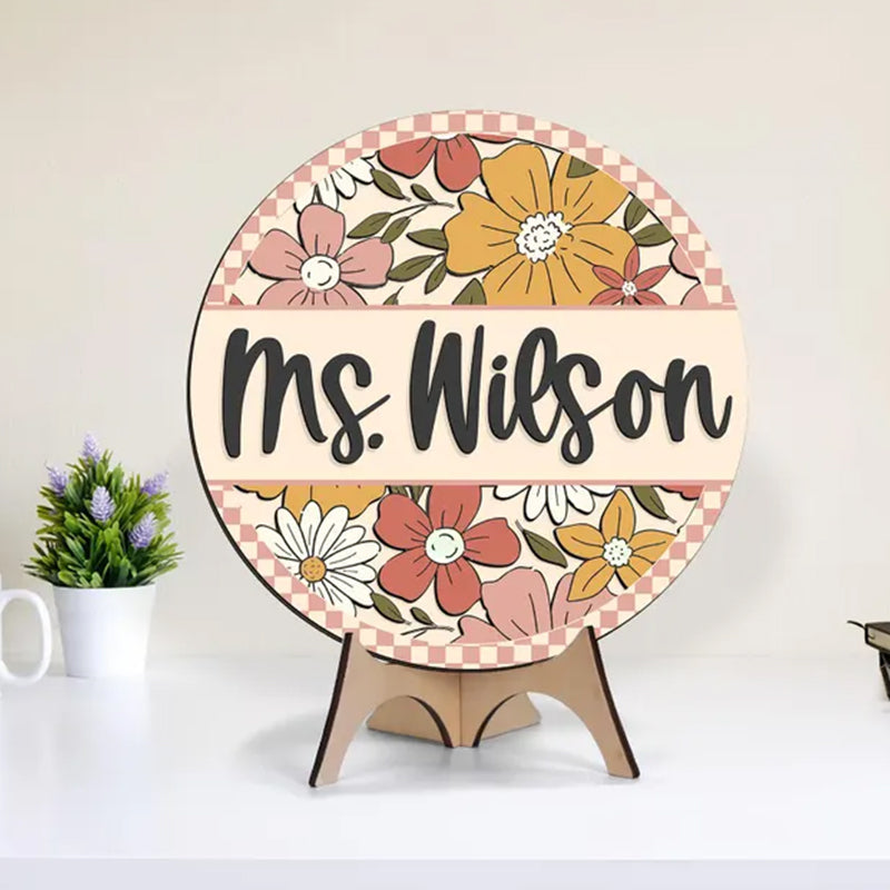Custom 3D Teacher Door Sign: Retro Floral Classroom Decor