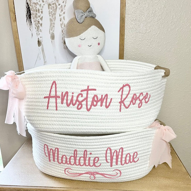 Baby Girl Gift Basket - Ivory Cream Baby Shower Personalized Gift Basket