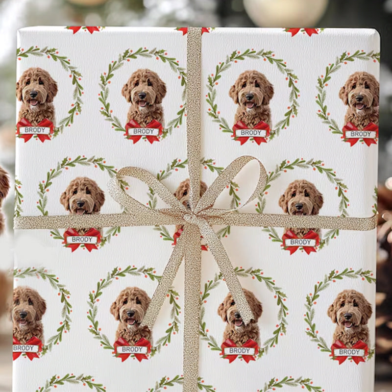 Custom Wrapping Paper Using Pet Photo Personalized Dog Christmas Wrapping Paper