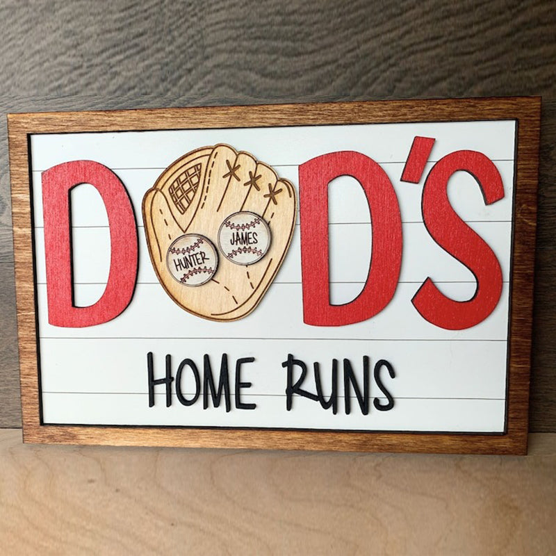 Father's Day Gift from Kids Personalized Dad's Home Runs Wood Sign