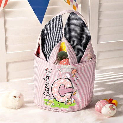 Personalized Cute Bunny Ears Polka Dot Initial Easter Basket