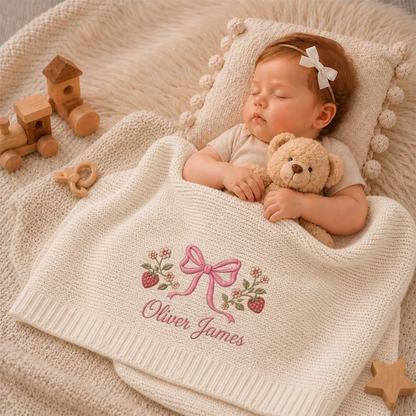 Embroidered Custom Name Strawberry Blanket, Personalized Baby Blanket