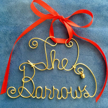 Personalized Family Name ChristmasGreen Ribbon~Jingle Bell~