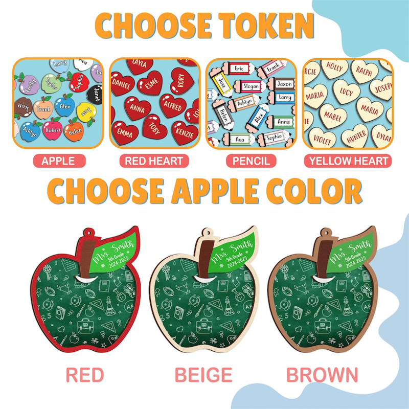 Personalized Teacher Apple Magnet with Studen's name, Teacher Appreciation Gifts