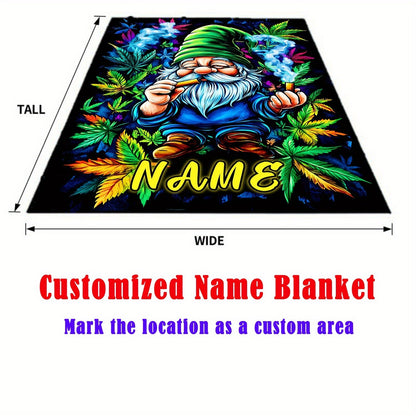 Custom Name Blanket - Whimsical Gnome & Maple Leaves Design