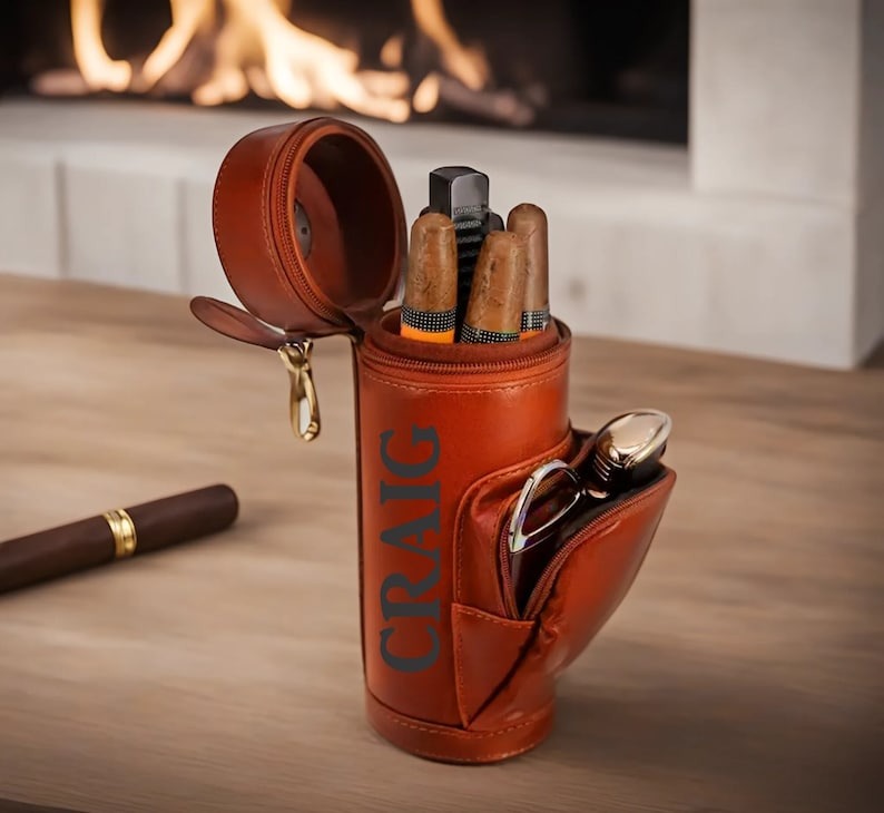 Personalized Travel Cigar Humidor Case with included accessories for Golf Lovers Gift