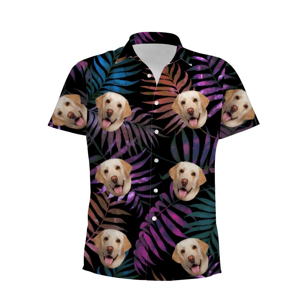 Personalized Photo Hawaiian Shirt Custom Dog Cat Face Holiday Tropical Pattern Shir