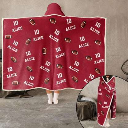 Personalized Football Wearable Hooded Blanket