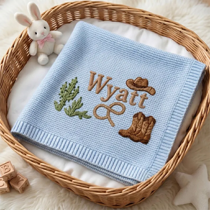Personalized Cowboy Embroidered Baby Blanket with Name
