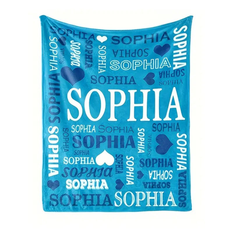 Personalized Name Printed Multi-Color Flannel Throw Blanket