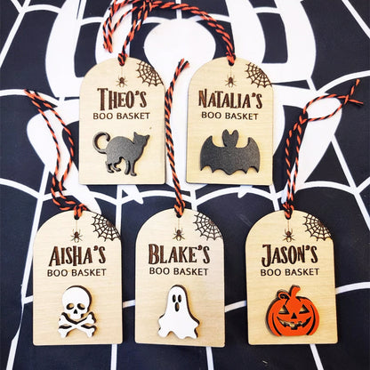 Personalised Boo Basket Tag, Wooden Halloween Gift