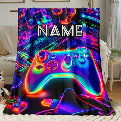 Custom Name Gaming Controller Flannel Throw Blanket