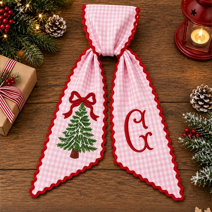 Personalized Christmas Wreath Sash, Monogram Door Bow,