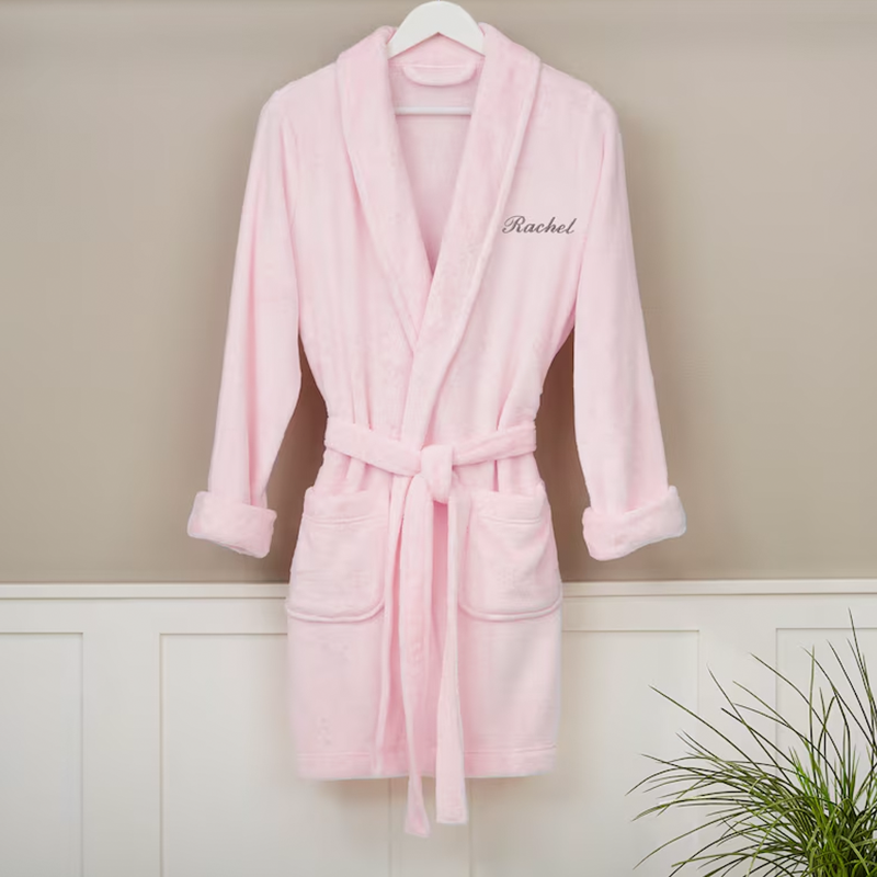 Classic Embroidered Short Fleece Robe, Gifts for Her