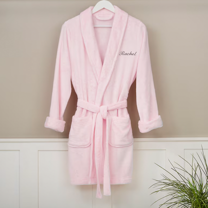 Classic Embroidered Short Fleece Robe, Gifts for Her