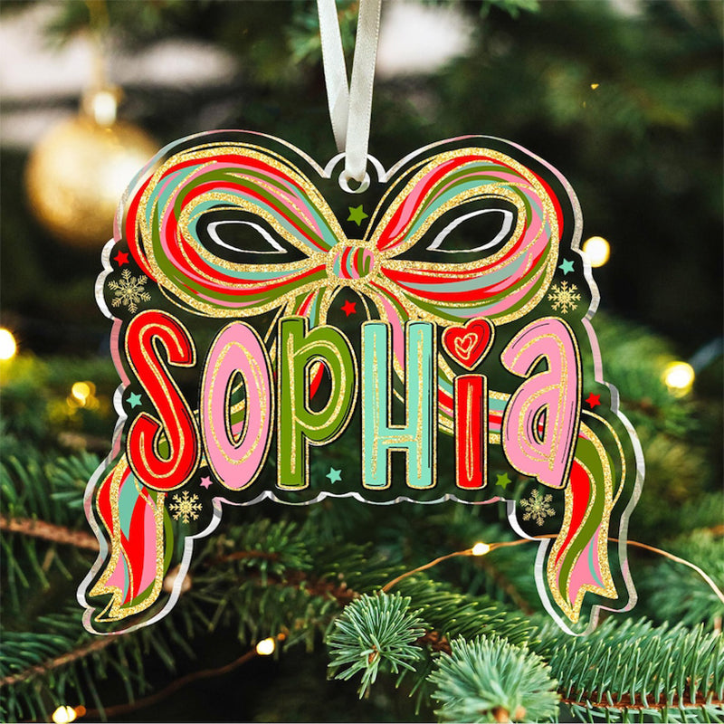Personalized Coquette Christmas Ornament: Custom Acrylic Name