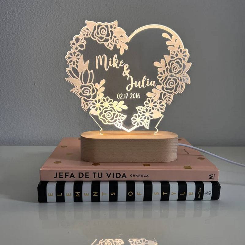 Custom Night Light as Valentines Day Gift, Heart Shape Personalized Night Light