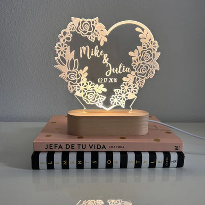 Custom Night Light as Valentines Day Gift, Heart Shape Personalized Night Light