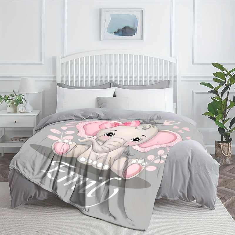 Custom Name Personalized Elephant Flannel Throw Blanket