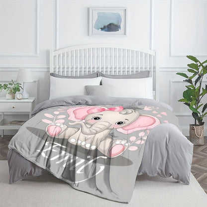 Custom Name Personalized Elephant Flannel Throw Blanket