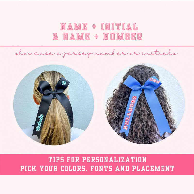 Cheer Game Day Long Tail Hair Bow, Personalized with your team colors and name