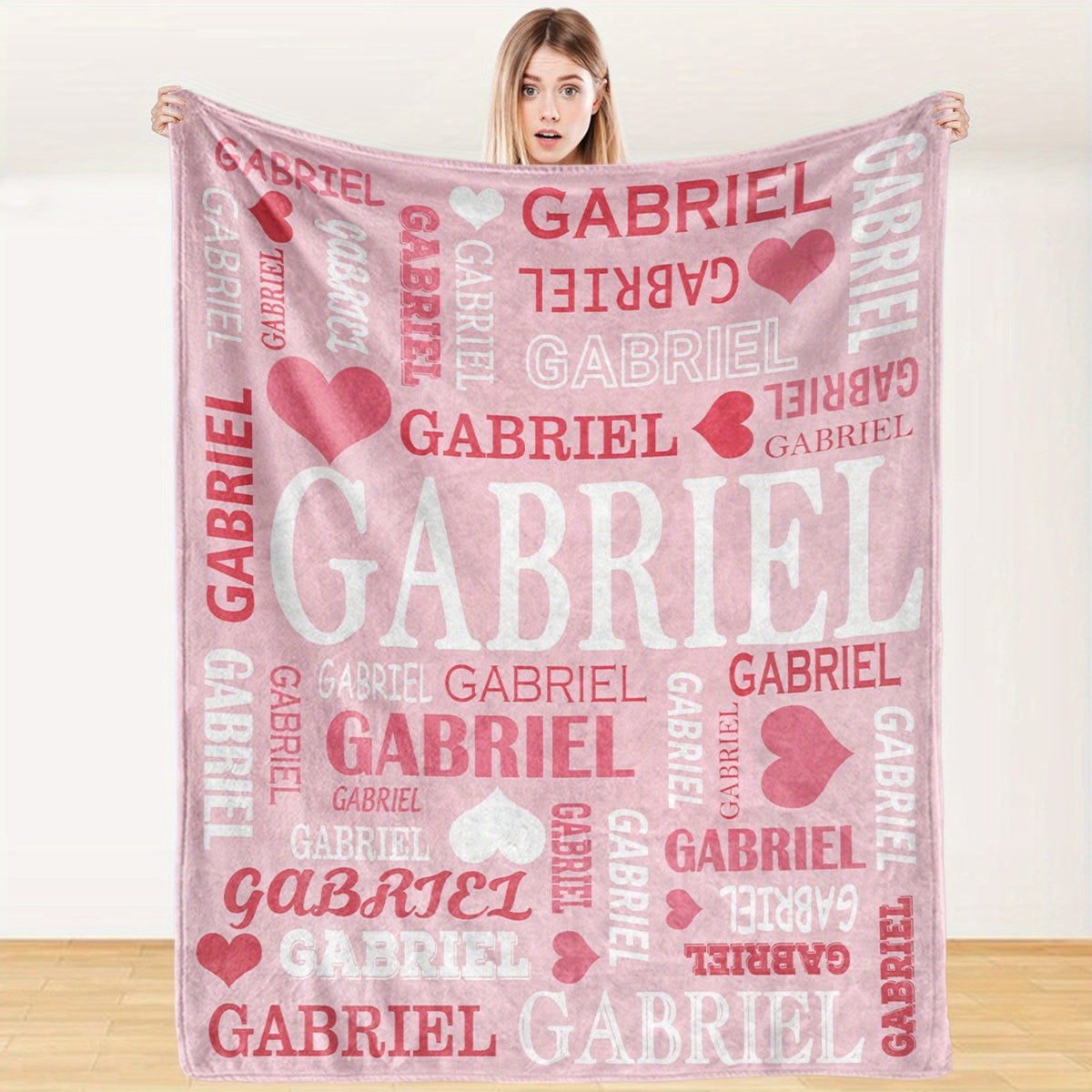 Custom Name Blanket - Personalized Flannel Throw with Heart & Star Design
