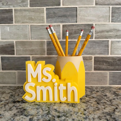 Teacher Desk Name Plate; Custom Pencil/Pen Cup and Name Stand; Personalized Gift