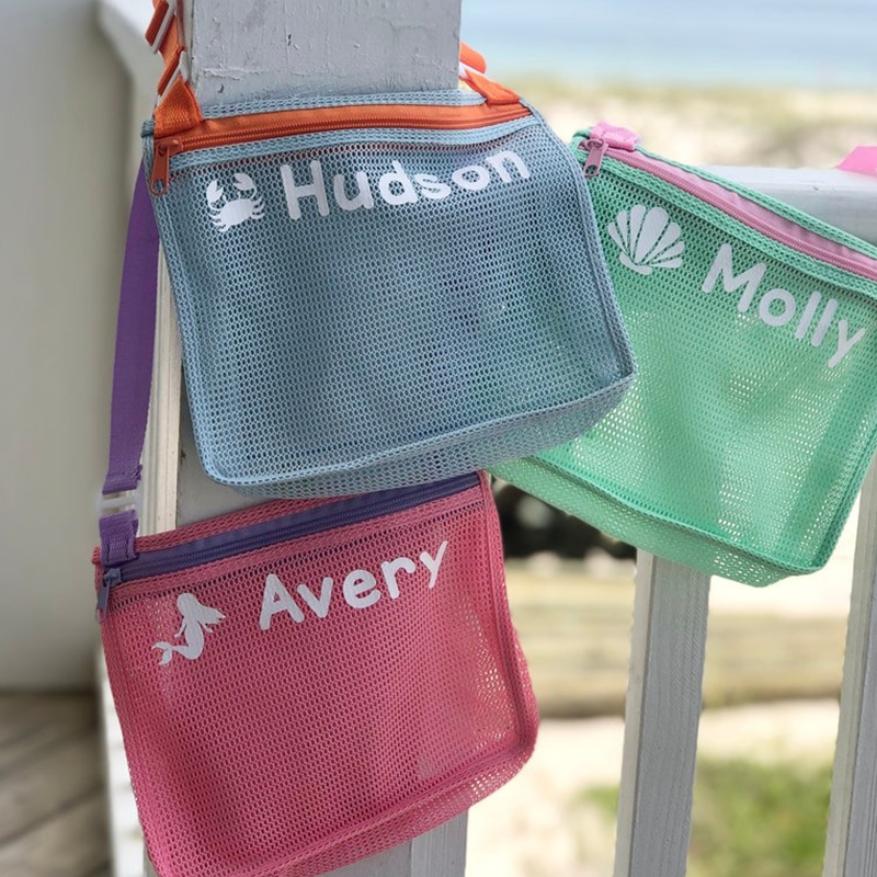 Personalized Seashell Zipper Mesh Back Pack Tote