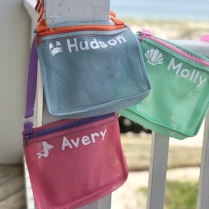 Personalized Seashell Zipper Mesh Back Pack Tote