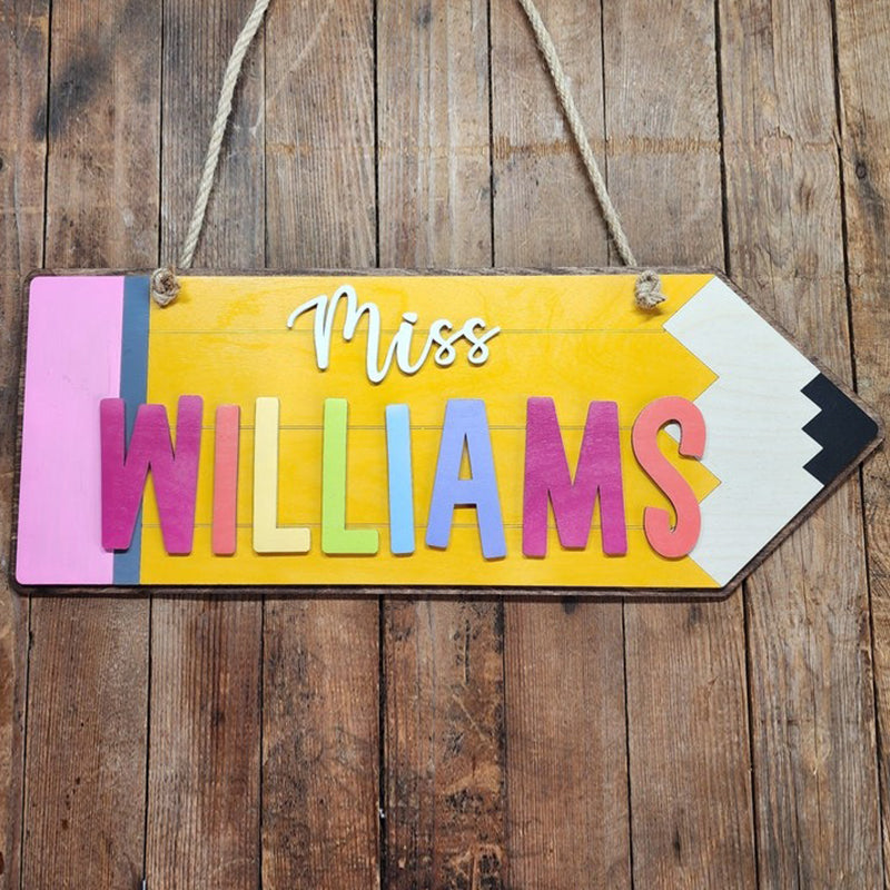 Wooden Teacher Door Hanger - Pencil