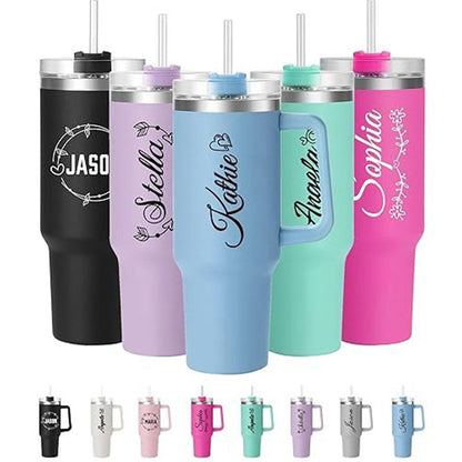 40 Oz Tumbler With Handle And Straw,Custom Stainless Steel Insulated Tumbler With Name