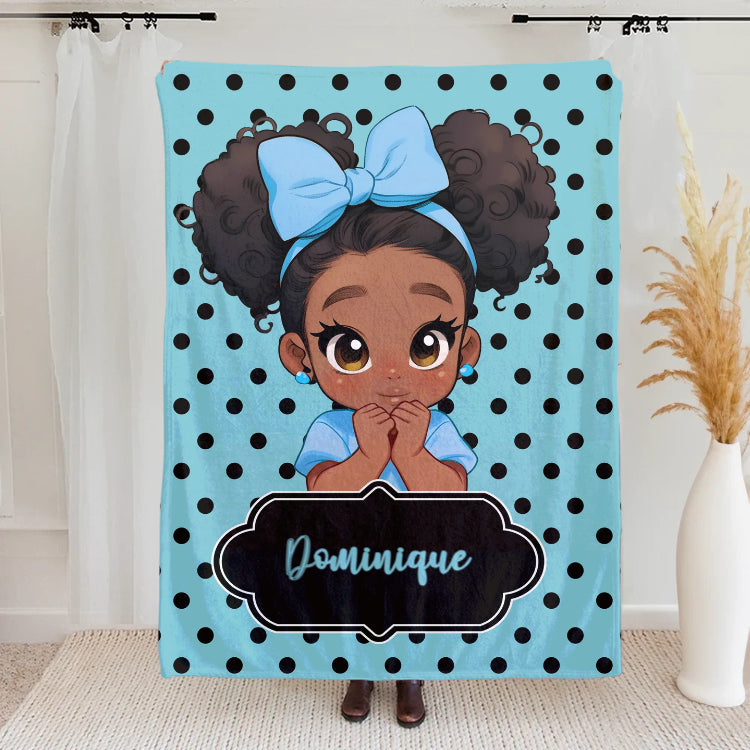Personalized Polka Dots Cute Cartoon Little Girl Soft Throw Blanket
