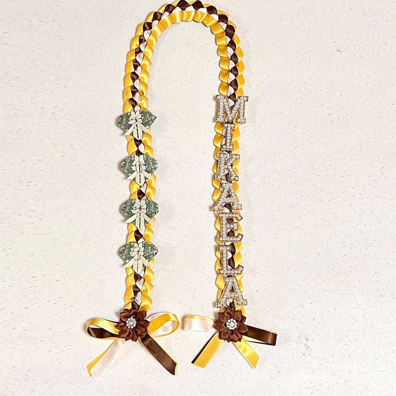 Graduation Lei, 2-Color Double Braid with Paper Decoration, Personalized Letters & Numbers