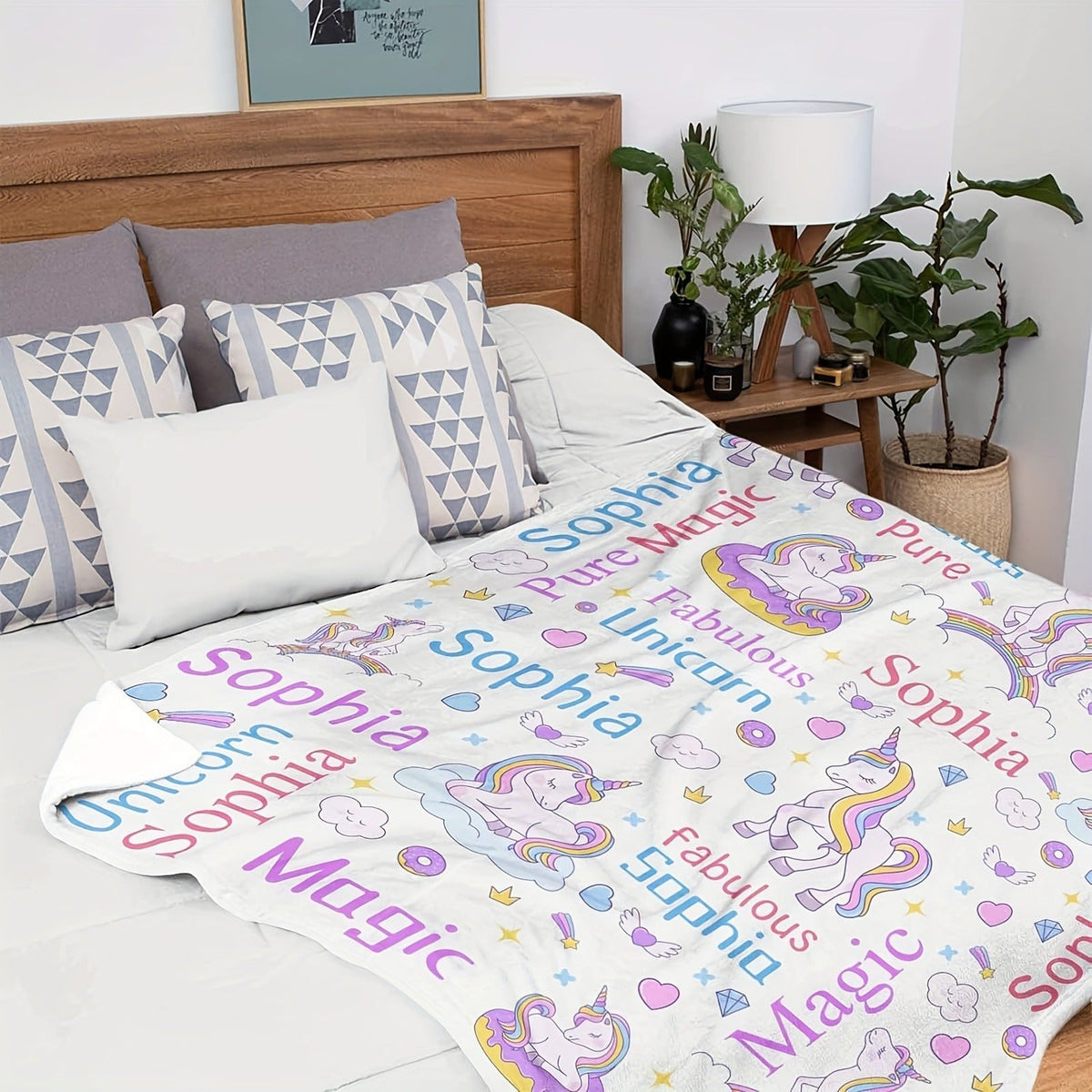 Personalized Pink Unicorn Flannel Fleece Blanket