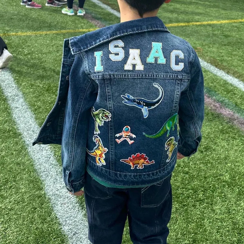 Personalized jean jacket with daisy, Kids jean jacket