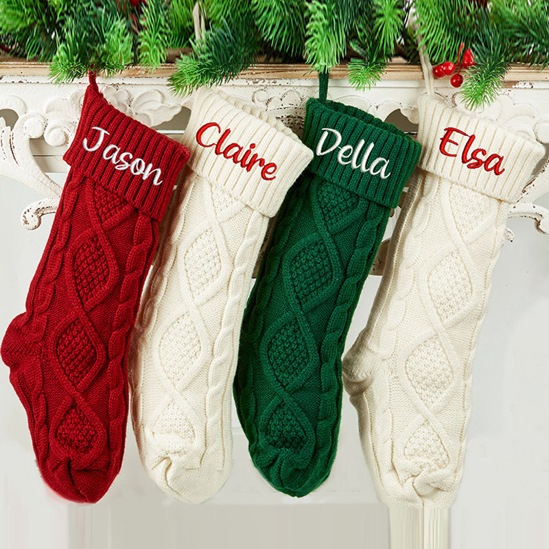 Custom Christmas Stocking with Name, Embroidered Knit Stocking, Monogram Christmas Stocking, Personalized Family Stocking, Holiday Decor