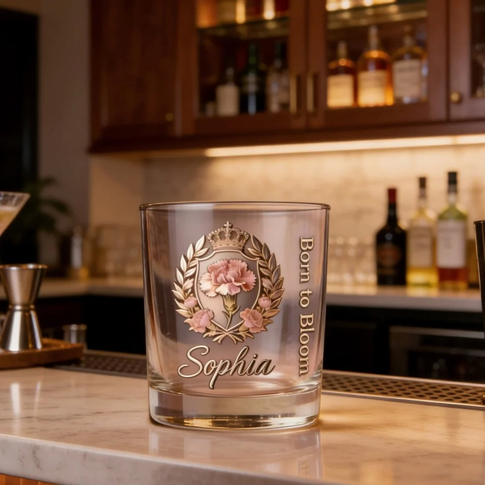 Custom Engraved Carnation Whiskey Bottle & Glass Set