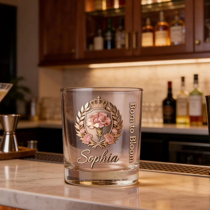 Custom Engraved Carnation Whiskey Bottle & Glass Set