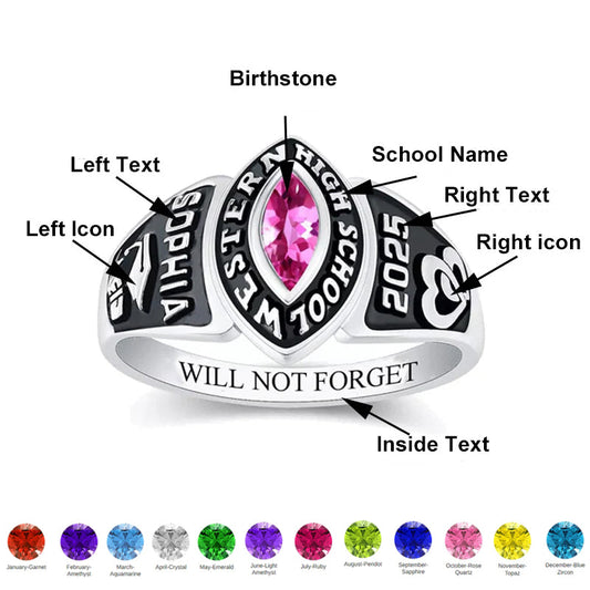 Class rings for women, high school graduation silver ring Graduation Gift