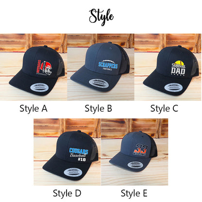 Custom Sport Hat,Football Softball Baseball Sport Hat, School Spirit