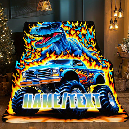 Customizable Dinosaur & Monster Truck Flannel Blanket