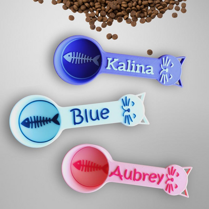 Personalized dog food scoops and cat food scoops