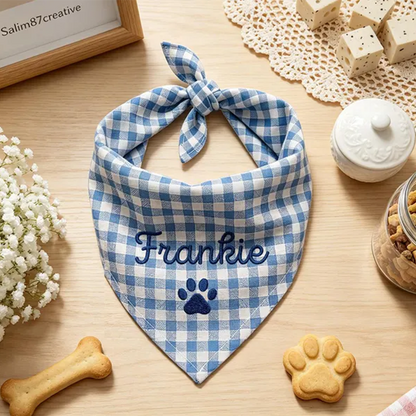 Custom Embroidered Gingham Dog Bandana