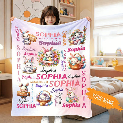 Custom Kids Name Blanket, Personalized Baby Easter Bunny Blanket