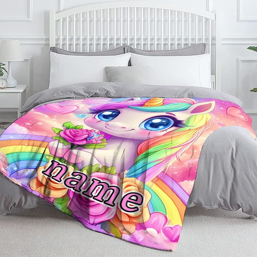 Personalized Name Adorable Mythical Creature Design HD Print Blanket