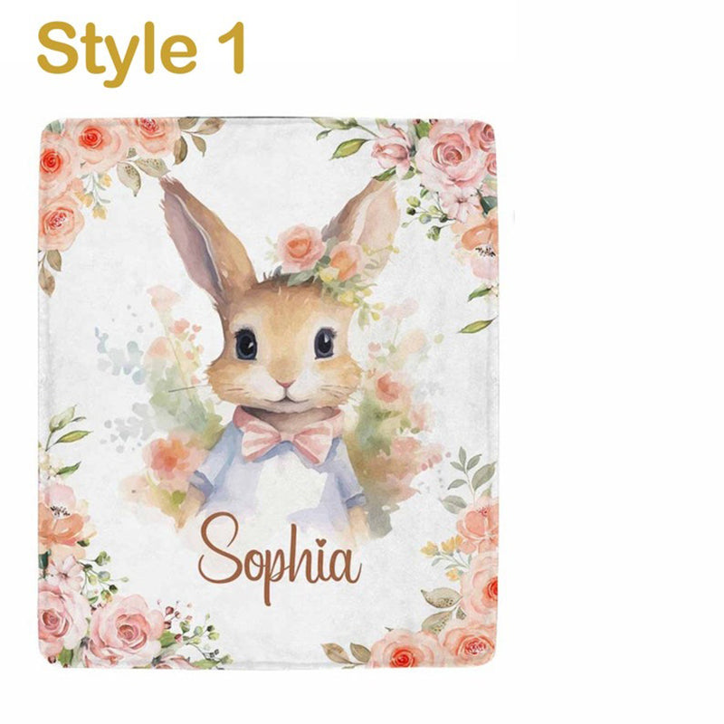 Personalized Baby Girl Blanket: Rose Flower Bunny Rabbit Easter Blanket