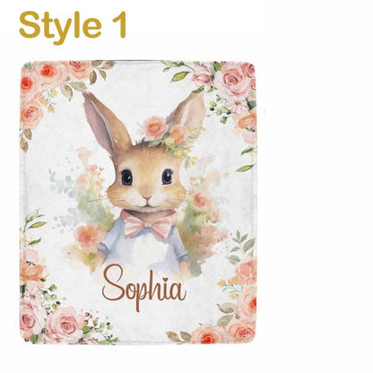Personalized Baby Girl Blanket: Rose Flower Bunny Rabbit Easter Blanket