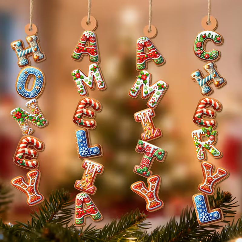 Custom Gingerbread Alphabet Ornament, Kids Name Ornament