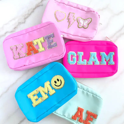 Medium Nylon Travel Pouch, SEWN ON Patches, Personalized