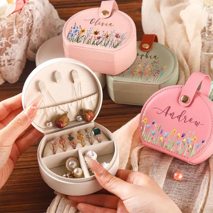 Personalized Birth Flower Jewelry Box: Custom Name Travel Keepsake